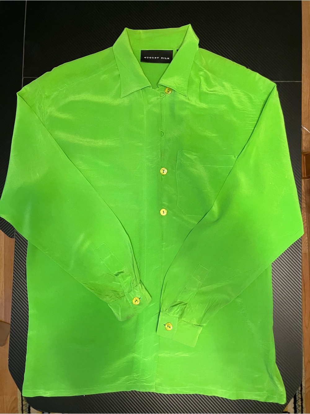 august silk Green Long-Sleeve Button Down 100% Silk Shirt